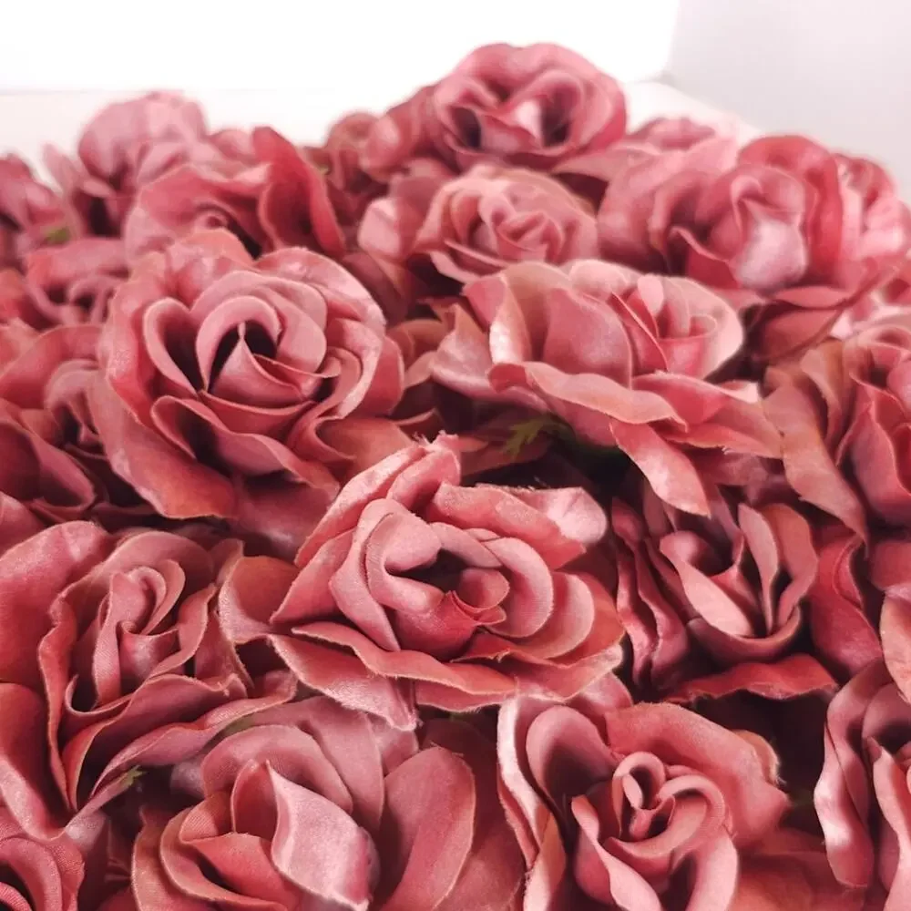 50 Mauve Pink Satin Rose Heads Stemless Wedding Floral Craft DIY 2.5in